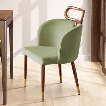 Modern Green Velvet Dining Chair Curved Back Rattan Dining Room Chairs (Set of 2)